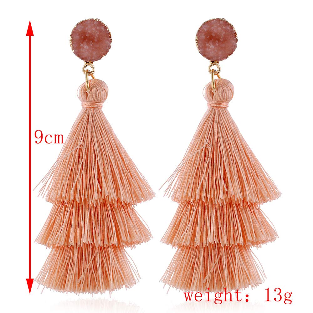 Boho Statement Tassel Clip On Drop Dangling Fringe Vacation Beach Bride Bachelorette Costume Prom Earrings - Non Piercing Jewelr
