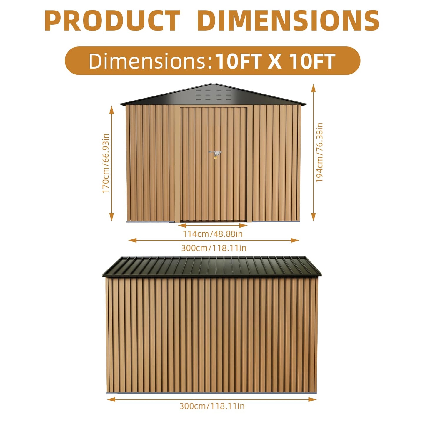 Garvee 10x10ft Metal Shed, Outdoor Garden Tool Storage Shed with Lockable Doors, Large Metal Shed with Sturdy Frame Structure, for Backyard, Patio, Lawn, Brown