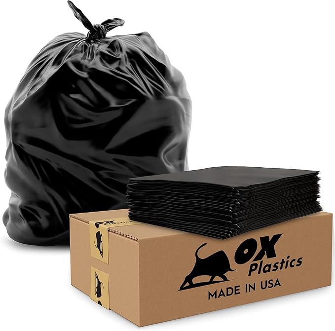 55 Gallon Trash Bags Heavy Duty โ Large Black Contractor Bags 36x52" โ Industrial, Yard Waste, Lawn & Leaf, Construction Garbage Can Liners โ Made in USA (3 Mil, 50 Count)