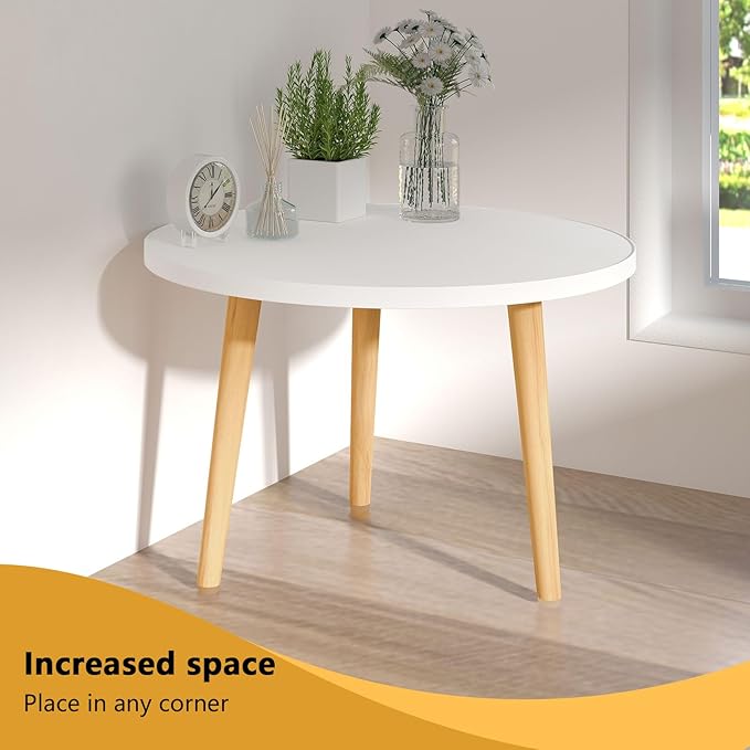 Funecy Round Coffee Table Low Table with 3 Solid Wood Sturdy Legs, Floor Table Desk for Sitting on The Floor, Storage and Living Room Furniture (White)