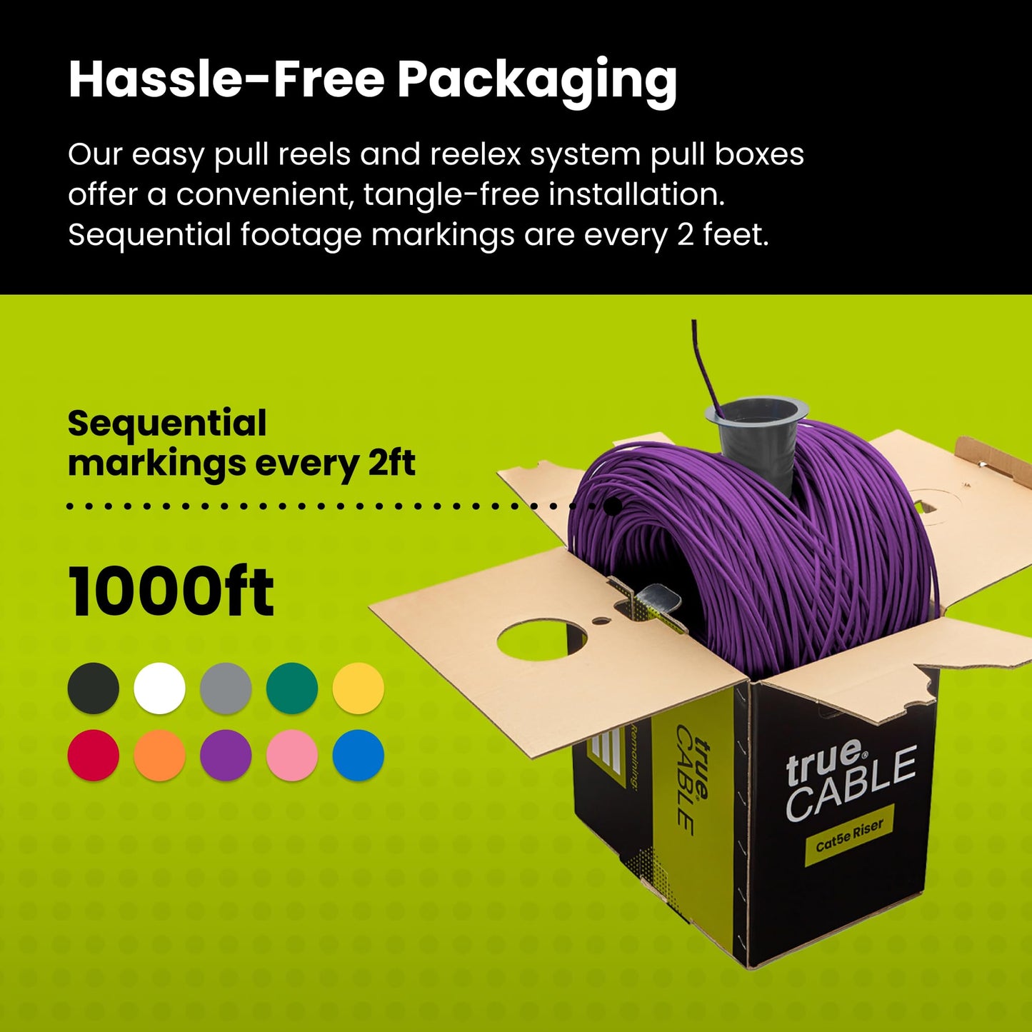 Truecable Cat5E Riser (Cmr), 1000Ft, Purple, 24Awg 4 Pair Solid Bare Copper, 350Mhz, Poe++ (4Ppoe), Etl Listed, Unshielded Twist