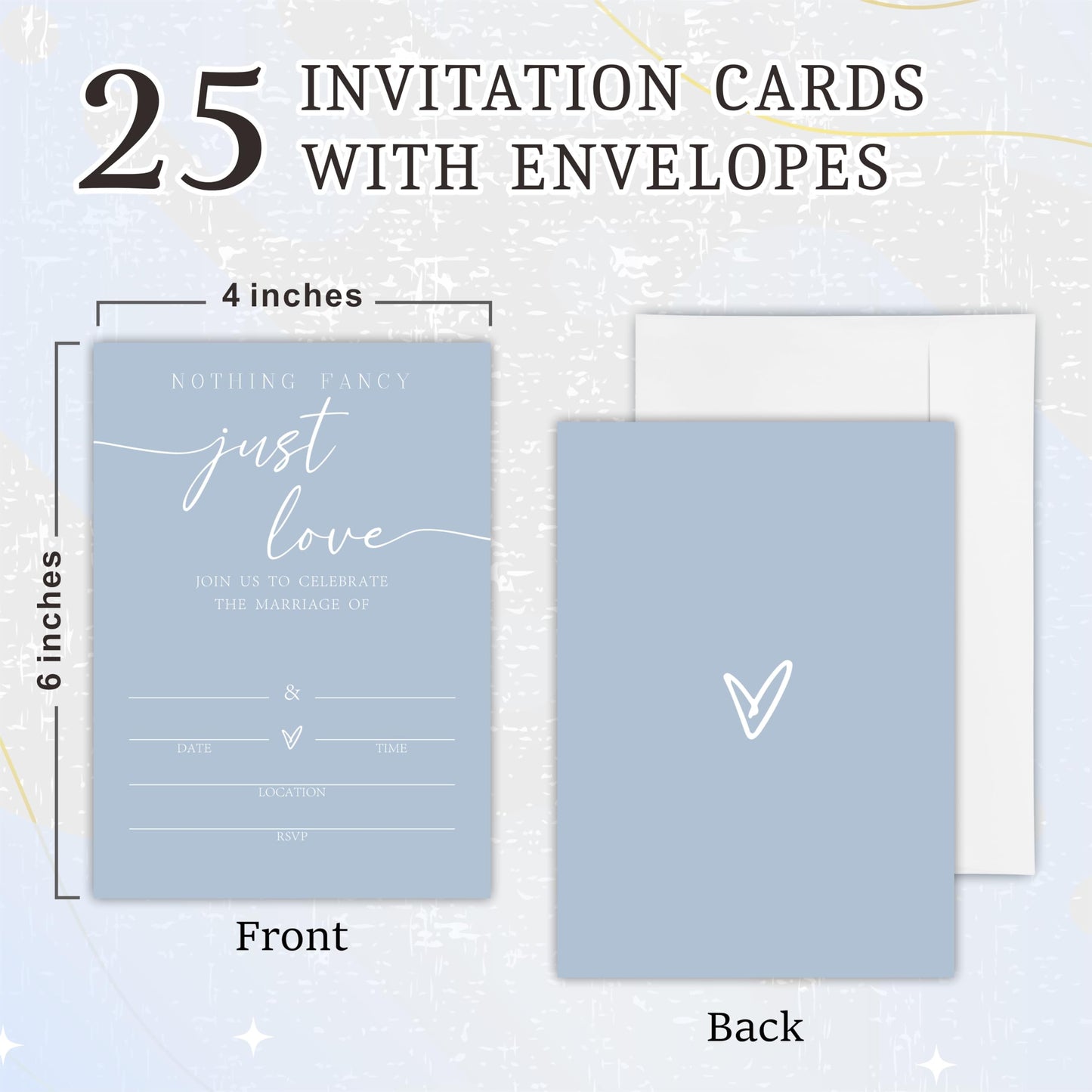 Nuckxy Wedding Invitations - Minimalism Blue - 25 Pcs Double Sided Wedding Invites With Envelopes For Mr & Mrs - Wedding Celebration,Wedding Shower,Newlyweds, Wedding Party Favor & Supplies - A04