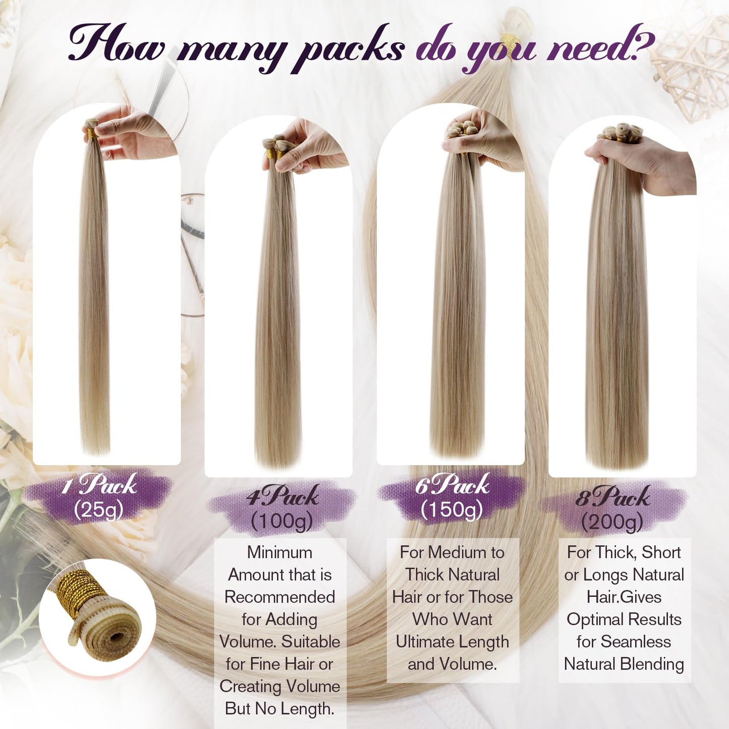 LaaVoo Genius Weft Hair Extensions Human Hair Blonde Sew in Weft Extensions Real Human Hair Blonde Highlights 25g 16 Inch