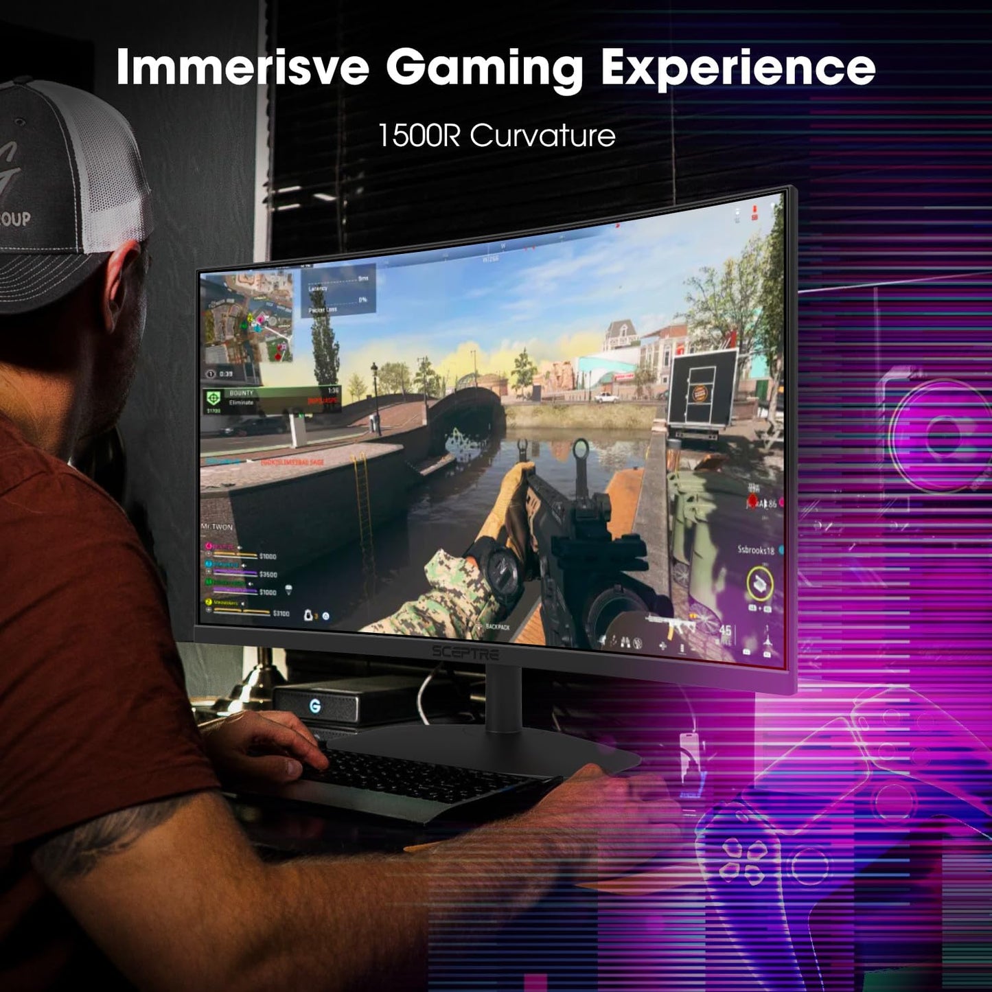 Sceptre Curved 27-inch Prime Gaming Monitor 1500R 100Hz HDMI X2 DisplayPort 1ms 100% sRGB, Build-in Speakers Machine Black 2025 (C275W-FW100T Series)