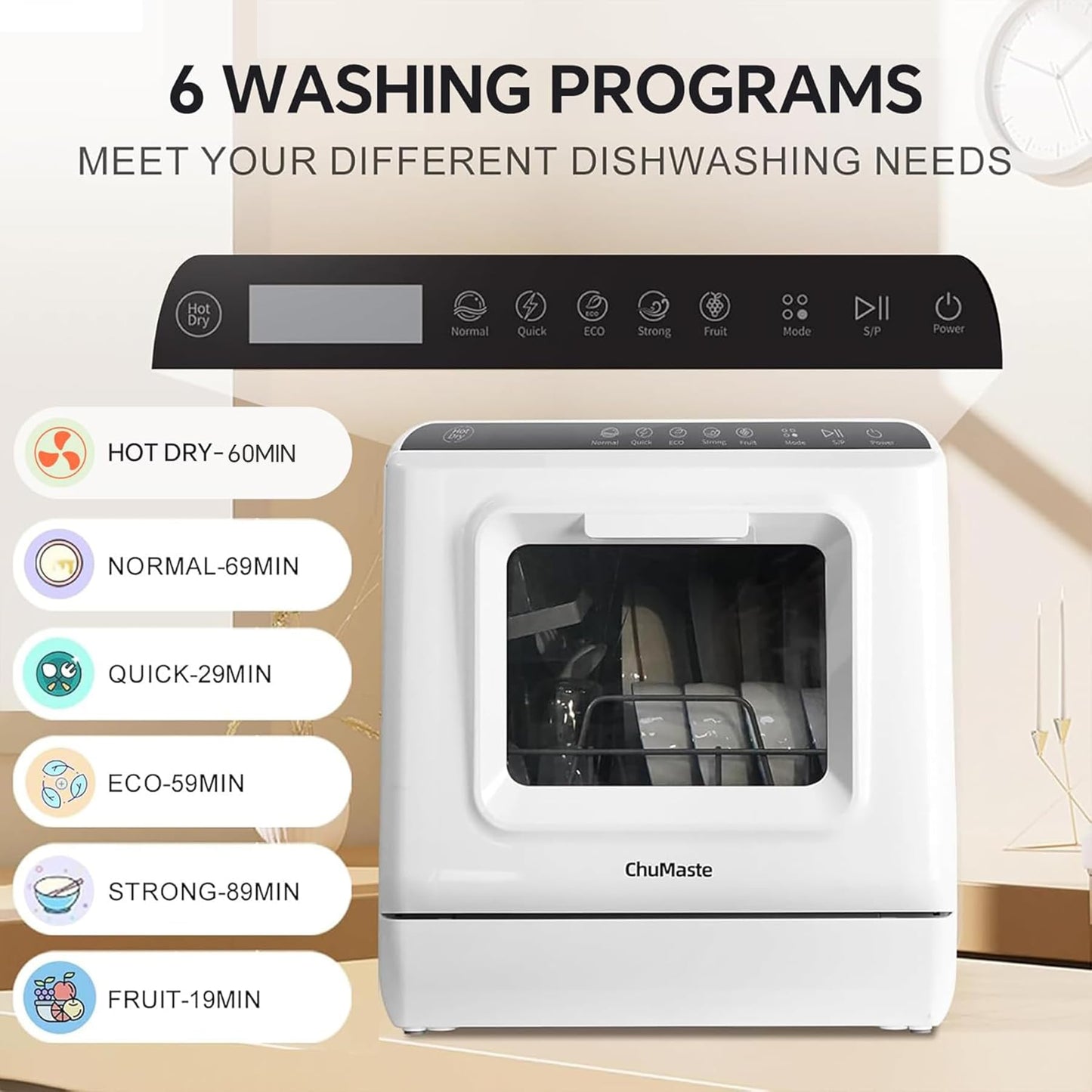 Portable Dishwasher Countertop, Countertop Dishwasher With Water Tank, Counter Top Dishwasher With 5 wash Programs, It can also be connected to the tap. For apartments, dorms, RVs.