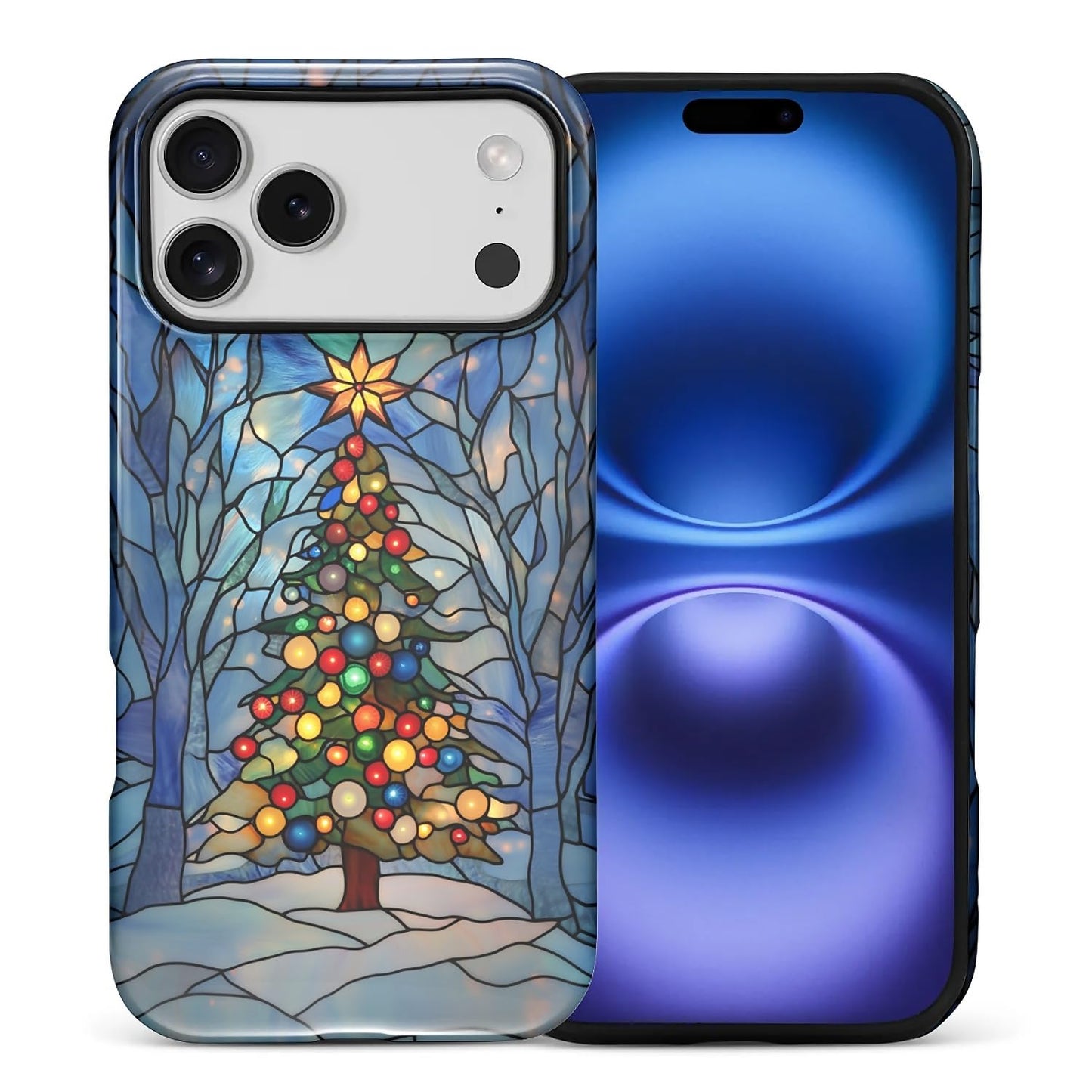 SKAMIX Case for iPhone 17 Pro Max,Drop Protection Hybrid 2-Layer Hard Phone Cover-Stained Glass Winter Christmas Tree