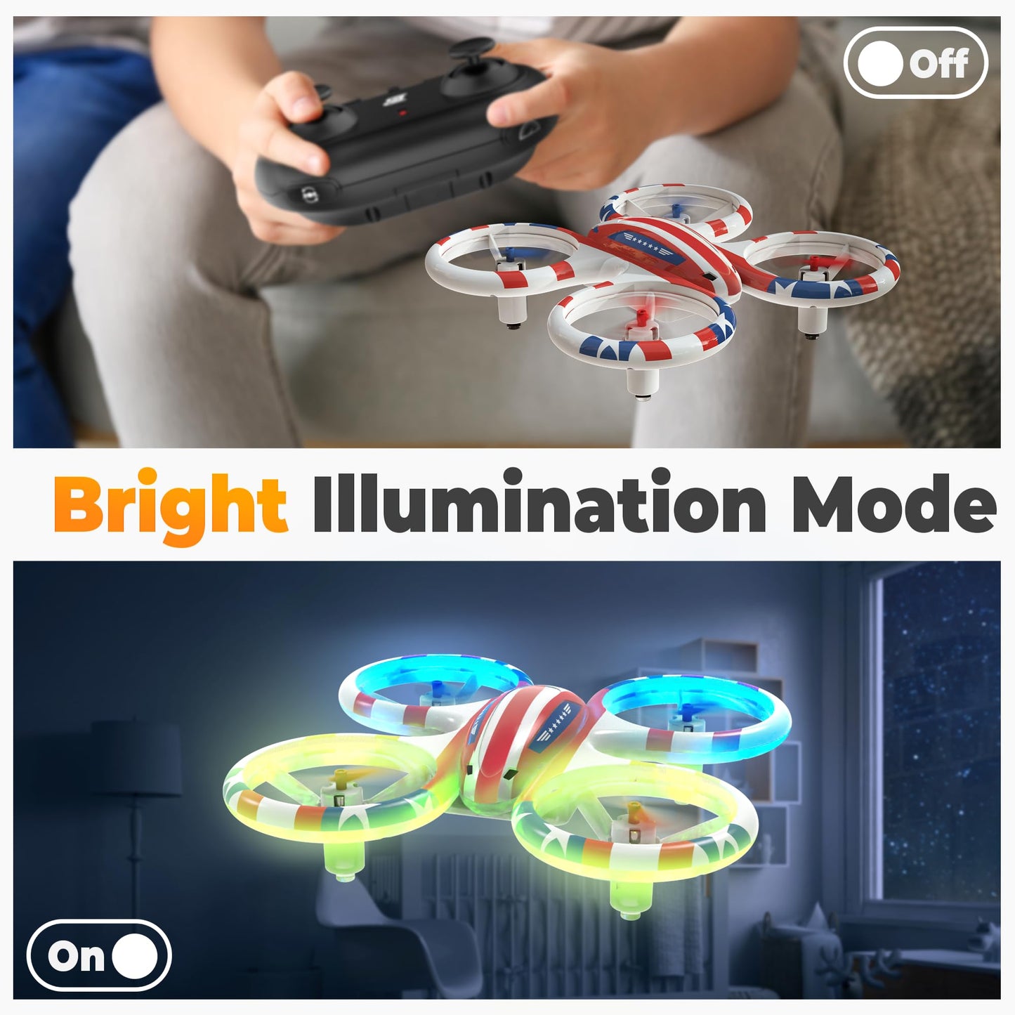 BEZGAR HQ051 Drone for Kids - RC Mini Drones Indoor LED Quadcopter with 3D Flip and Headless Mode, Full Protect Propeller for Beginners, 2 Batteries & Remote Control, Easy to fly Boy Girls Adults Gift