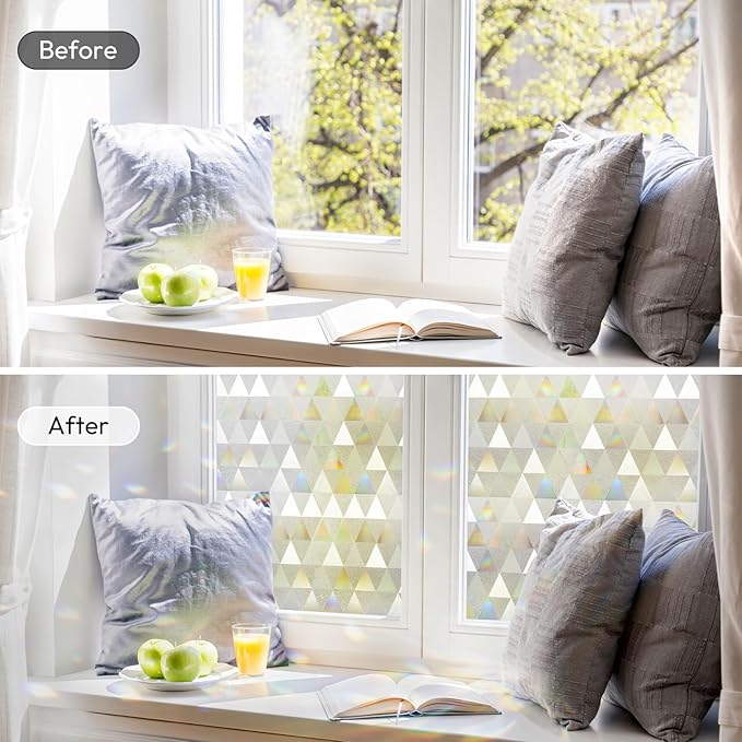 rabbitgoo Window Privacy Film, Stained Glass Rainbow Privacy Clings for Glass Window, Static Cling Decorative Door Covering, Non-Adhesive UV Blocking, Multicolored, 23.6 x 78.7 inches