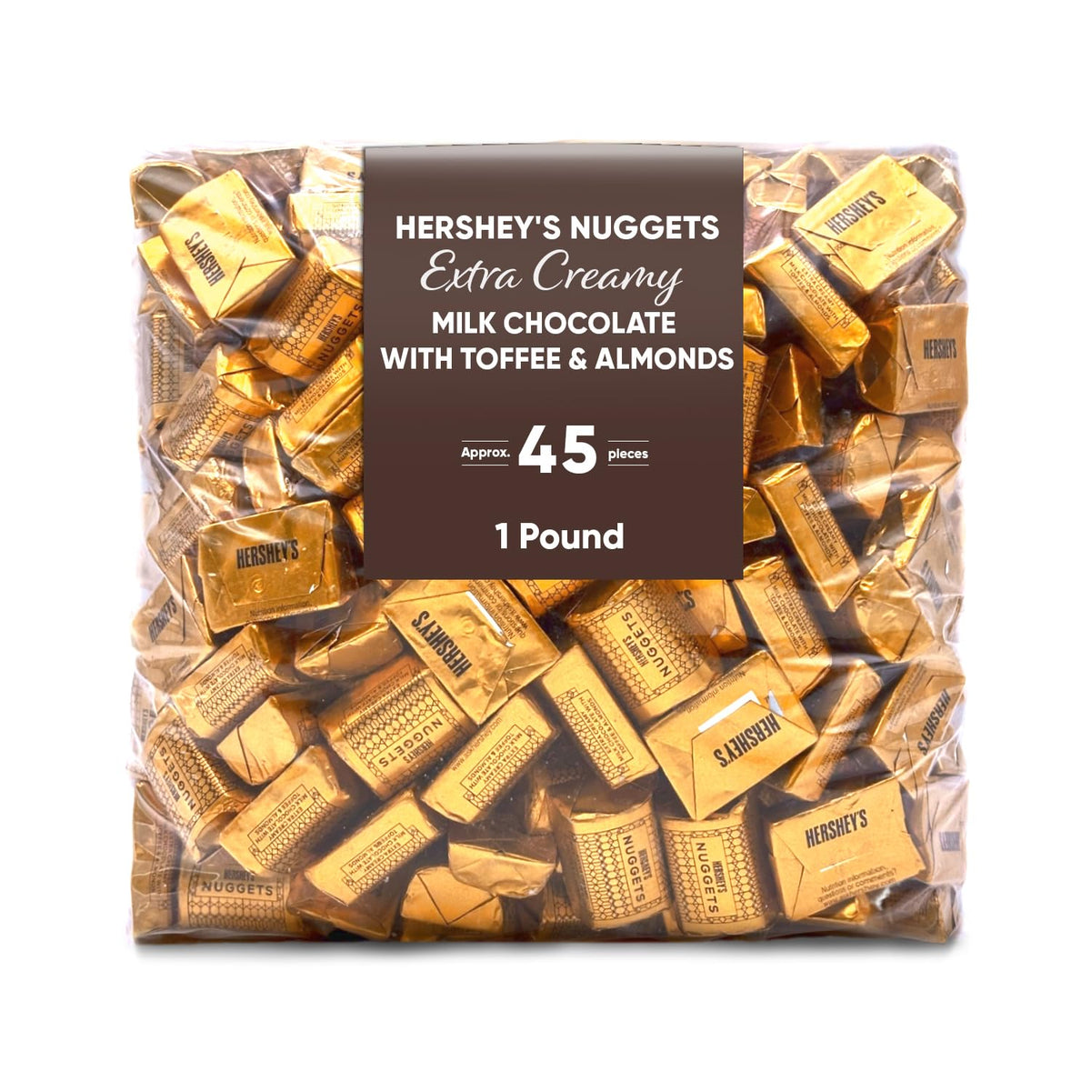 Extra Creamy Milk Chocolate Nuggets with Toffee & Almonds – 1LB (Approx. 45 Pieces) – Individually Wrapped Smooth & Crunchy Candy for Snacking & Gifting
