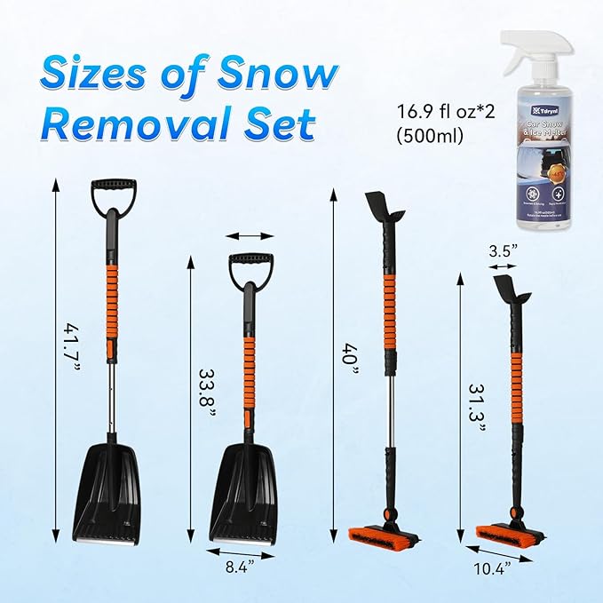 6 in 1 Snow Shovel & Snow Brush with Windshield De-Icer & Ice Scraper for Cars, Trucks, SUVs,40" Extendable & Bendable Thicken Aluminum Tube for Easy Roof Cleaning,180ยฐ Pivoting Head & EVA Grip