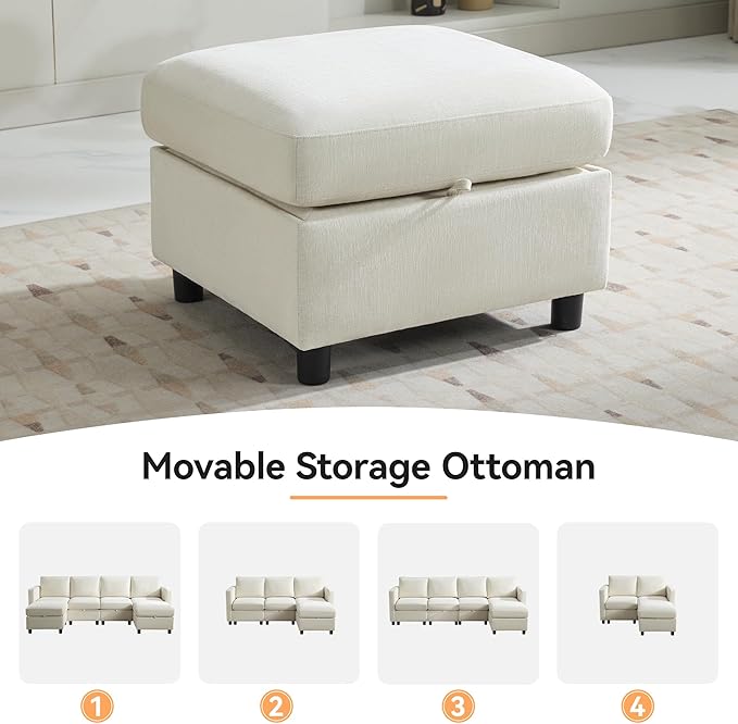 WUTUTUEE 58”Modular Sectional Loveseat Sofa, Modern Love Seat 2 Seater Sofa Couch with Storage, Chenille Modular Sectional Couch for Living Room, Bedroom, Office, Small Apartment, Beige