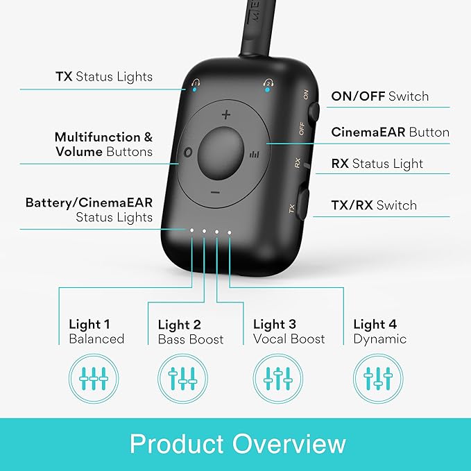 MEE audio Connect Air Pro Bluetooth Wireless Audio Transmitter & Receiver for AirPods or Bluetooth Headphones, 2-in-1 Adapter with Detachable Cable 3.5mm Aux Audio Jack for Airplanes, Auto, Gym, Black