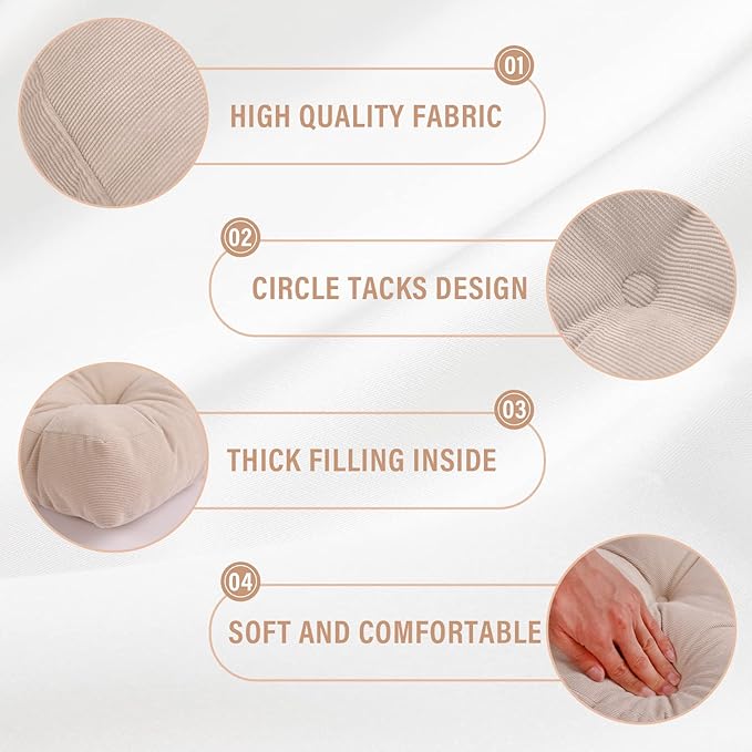 Tiita Indoor/Outdoor Chair Cushions 22" x 22" Seat Pillow Cushion Set of 2 Square Chair Pads for Sitting Patio Garden Floor Throw Pillows, Beige