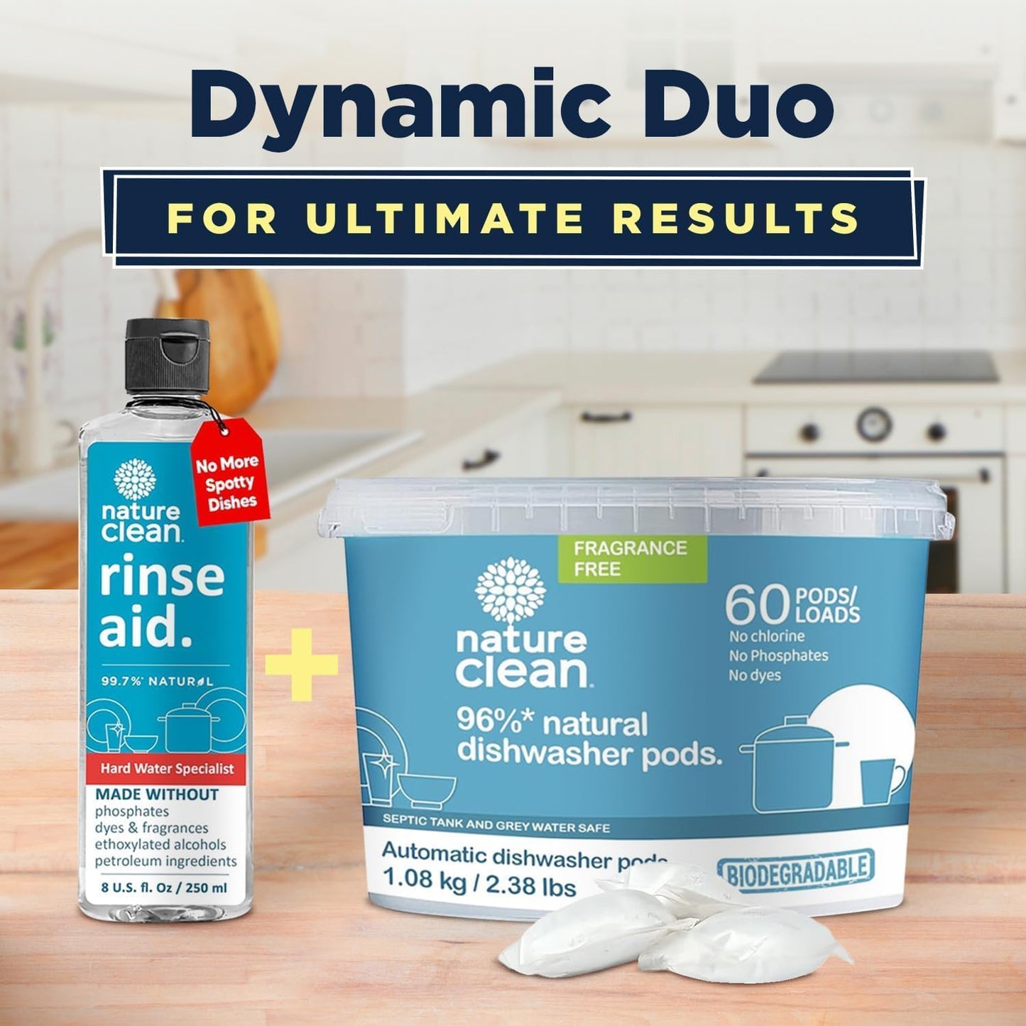 Nature Clean Natural Dishwasher Rinse Aid Liquid, Plant-Based Dishwasher Drying Agent with 99.7% Natural Ingredients, Unbelievable Power and No Nasty Chemicals. Hard Water Stain Remover. 8 oz 2-pack