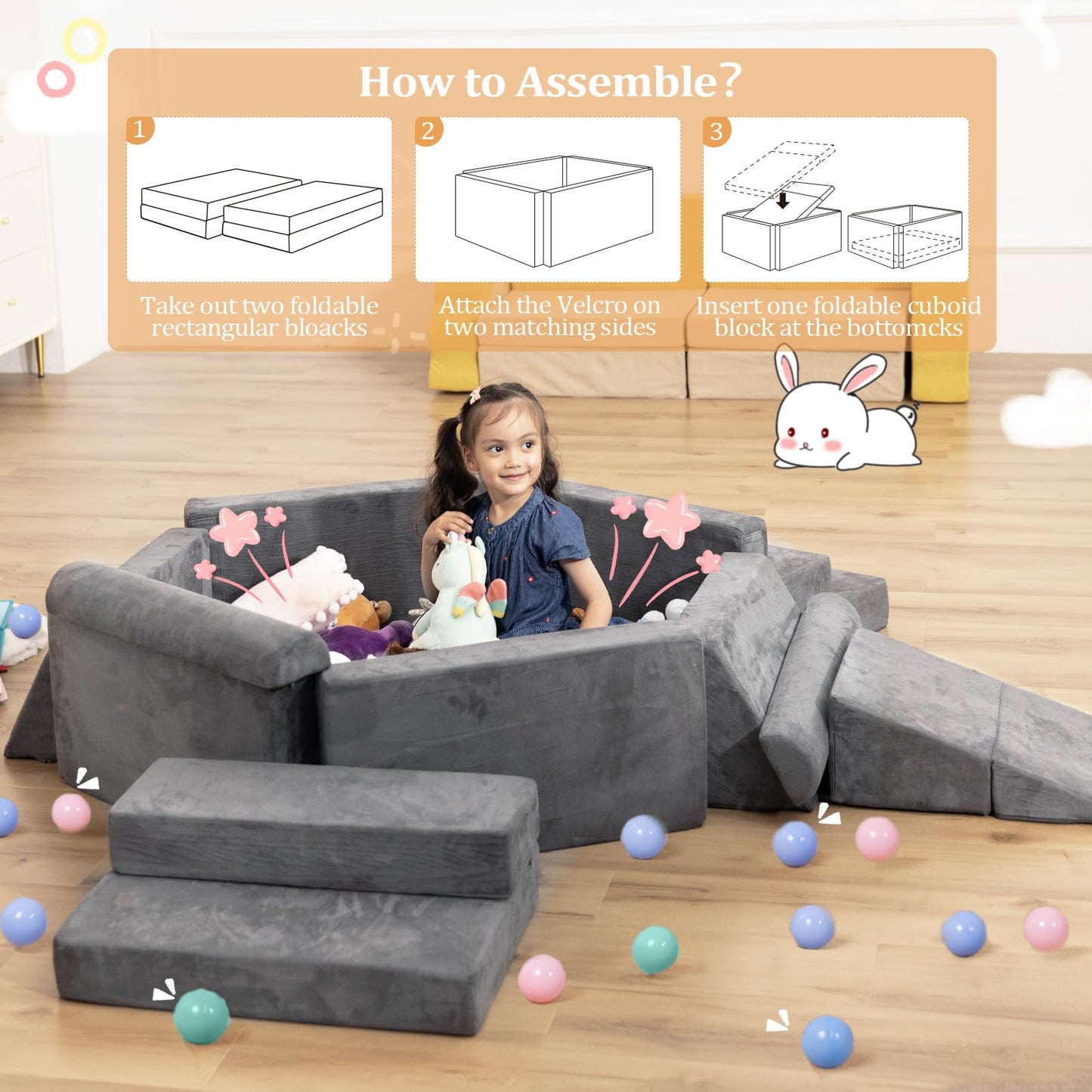 Kids Couch Toddler Sofa, Modular Kids Play Couch, Convertible Foam Climbing Sofa for Toddlers, Foam Climbing Blocks for Boys and Girls