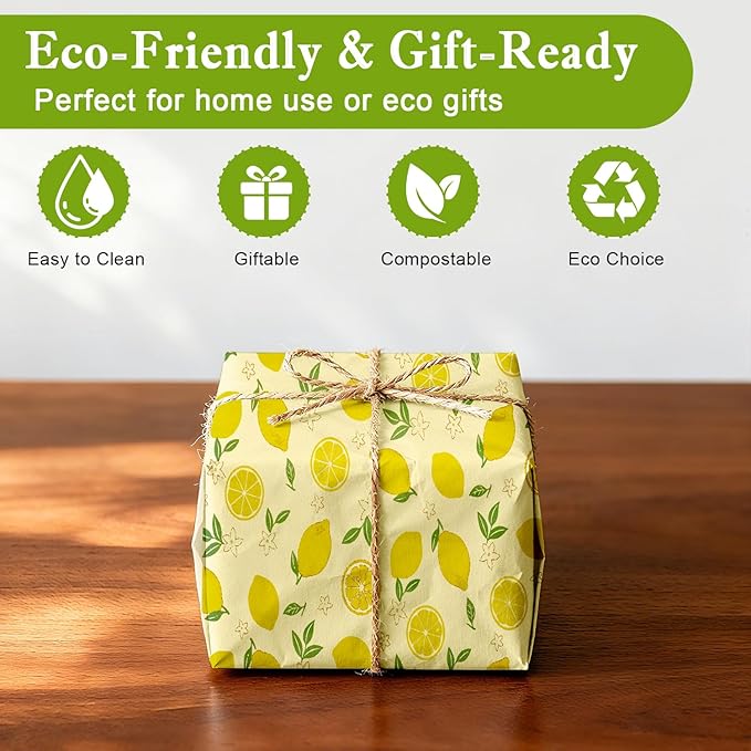 Reusable Beeswax Wraps For Foods, Cheese, Sandwich & Bread- 13 x 39'' Cut to Size - Eco-Friendly Food Storage Alternative to Plastic Wrap & Cheese Paper (Lemon Pattern002, 13x39'')