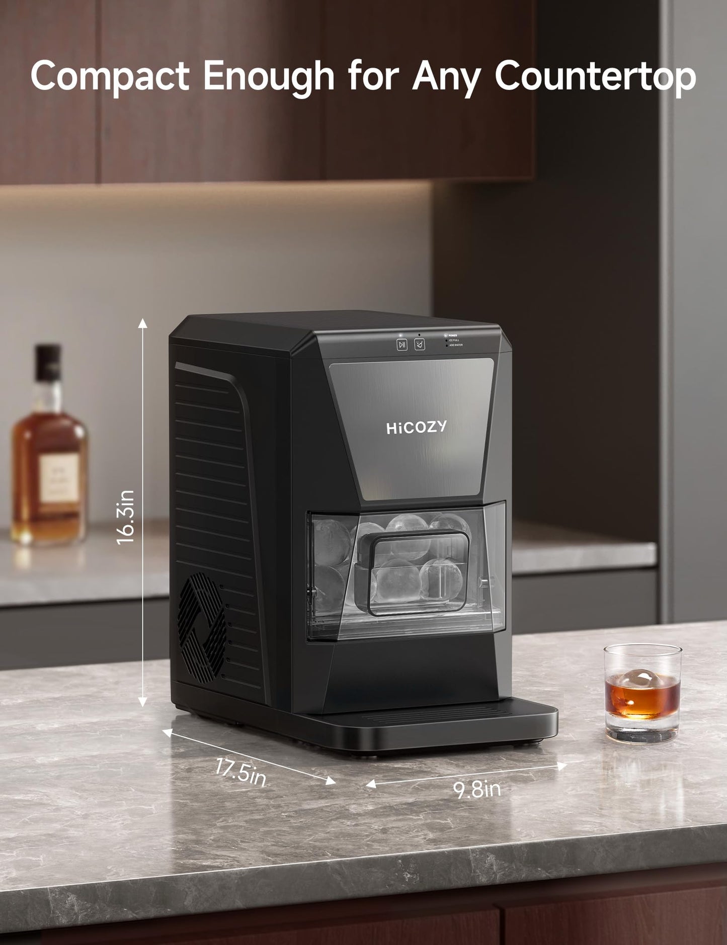 HiCOZY B1 2" Clear Ice Ball Maker Countertop,Sphere Ice Maker, 2 Big Balls in 60Mins,40 pcs/Day, Self-Cleaning Ice Machine with Ice Tong for Cocktails, Whiskey, Present for Dad