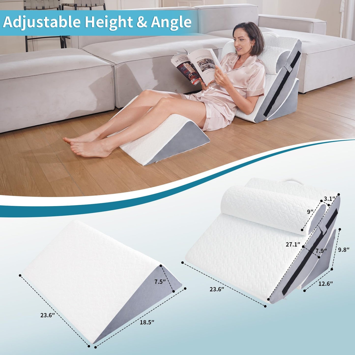 Maigaoukus 4PCS Orthopedic Bed Wedge Pillow Set for After Surgery – Adjustable Memory Foam Body Positioners for Leg, Knee, Back Pain Relief, Elevated Pillows for Adult Sleeping Acid Reflux