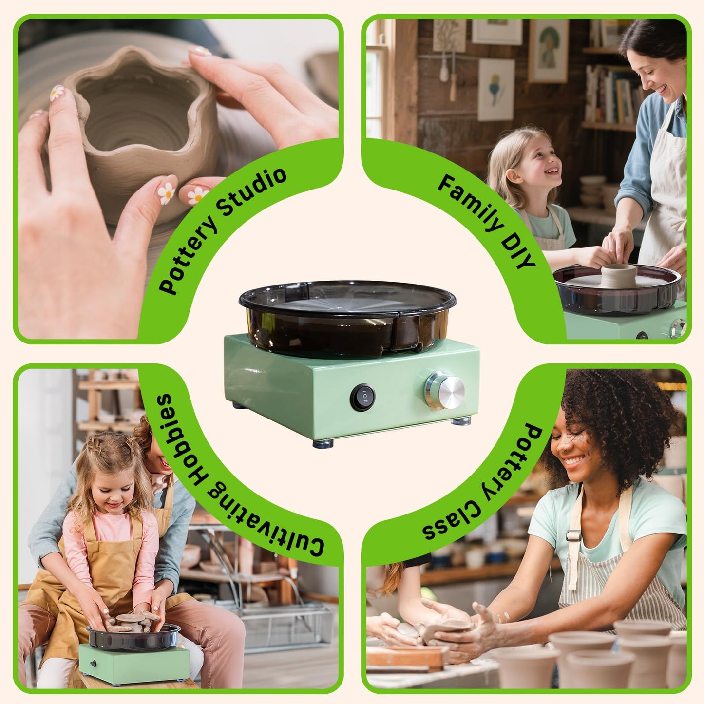 Alldeer Mini Pottery Wheel Kit - 6" Turntable Two-Way Rotation Clay Wheel, Metal Frame, Removable Splash Tray Ceramic Making Kit with 18PCS Sculpting Tools, Pottery DIY Machine for Kids and Beginners