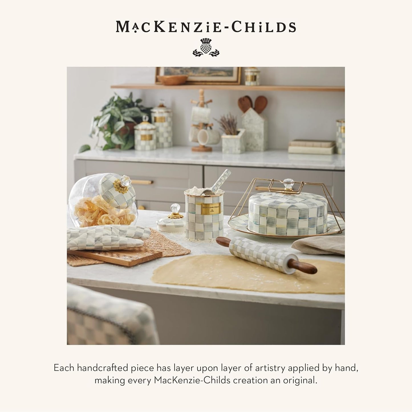 MACKENZIE-CHILDS Enamel Bowl, Serving Bowl for Entertaining, Simply Anything Bowl, Gray-and-White Sterling Check