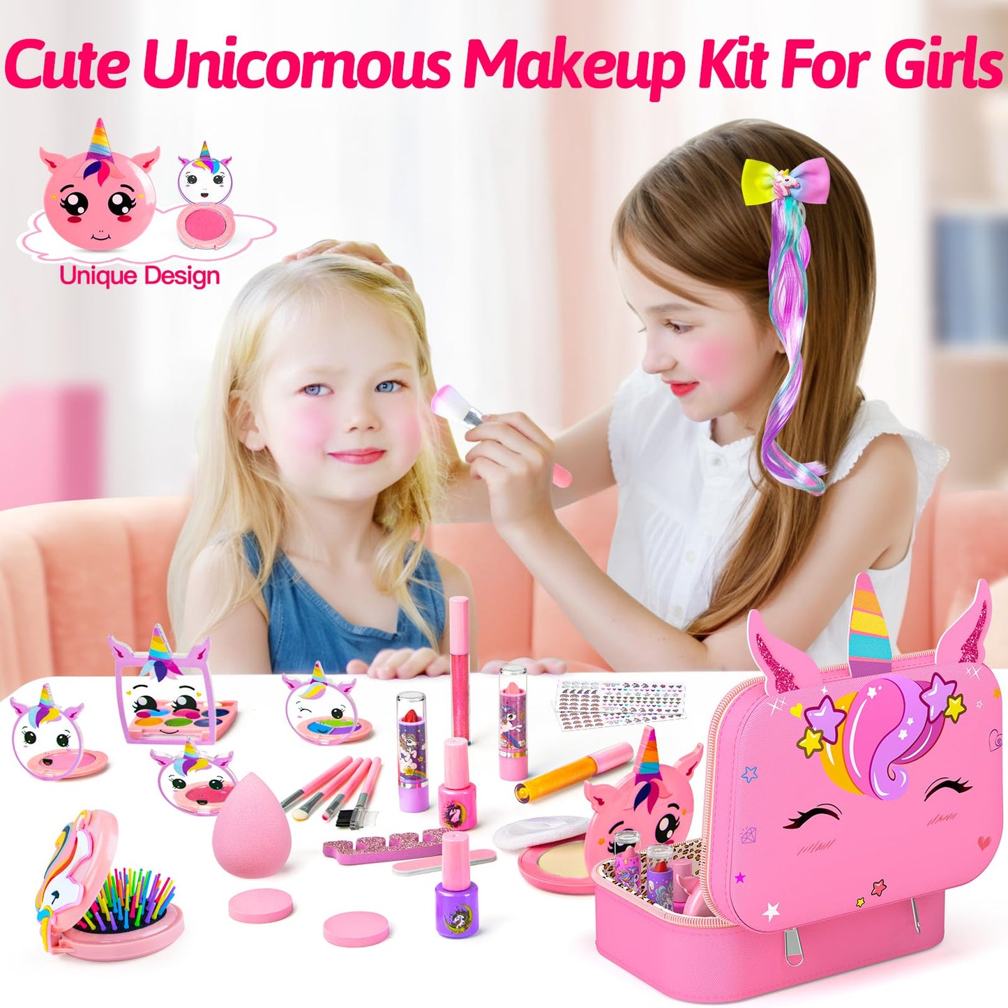 Mqsiuve Kids Makeup Kit for Girl - Kids Washable Makeup Girls Toys with Cosmetic Case, Real Girl Makeup Sets for Kid Children Christmas Birthday Gifts Toys for 3 4 5 6 7 8-12 Year Old Girls