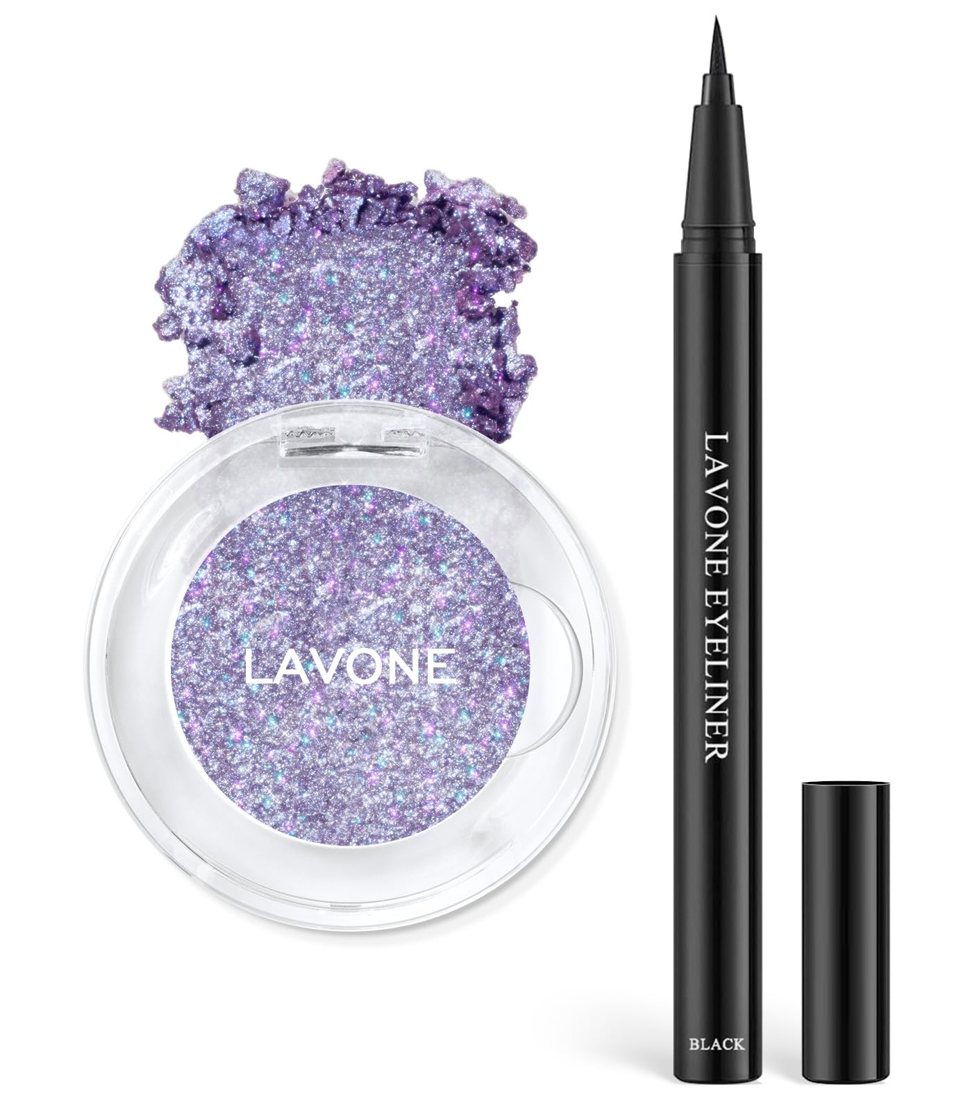 LAVONE Chameleon Eyeshadow & Eyeliner Set, Iridescent Blue-Purple-Gold Eyeshadow Powder, Multidimensional Sparkle with One-Swipe