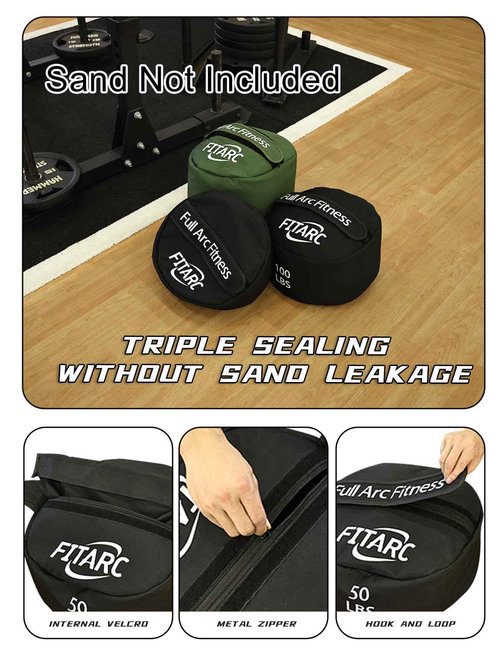 Fitarc Sandbag Workout Bag,Sand Bags for Weight Training,Sandbags for Fitness,Sandbags for Weight Training,Round Sandbag,Cross-Training & Exercise, Sand Not Included (Black, 200LB)