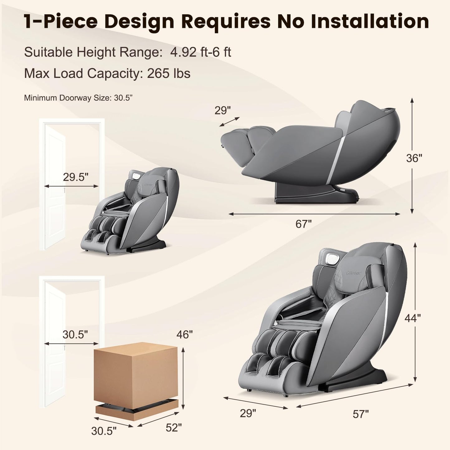 Giantex Full Body Massage Chair, Zero Gravity Recliner Chair with SL Track, Airbags, Foot Rollers, Shoulder Detection, Heating, Bluetooth, 12 Modes, Voice Control, Assembly-Free