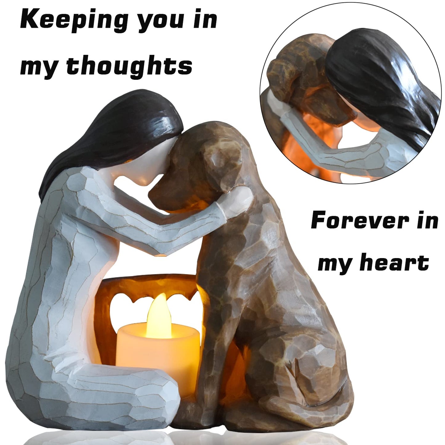 weslinkeji Dog Memorial Gifts,Pet Loss Gifts,Hand-Sculpted Dogs Passing Away Sympathy Gift,Remembrance Gift ,Dog Lovers Candle Holder Statue with LED Candle