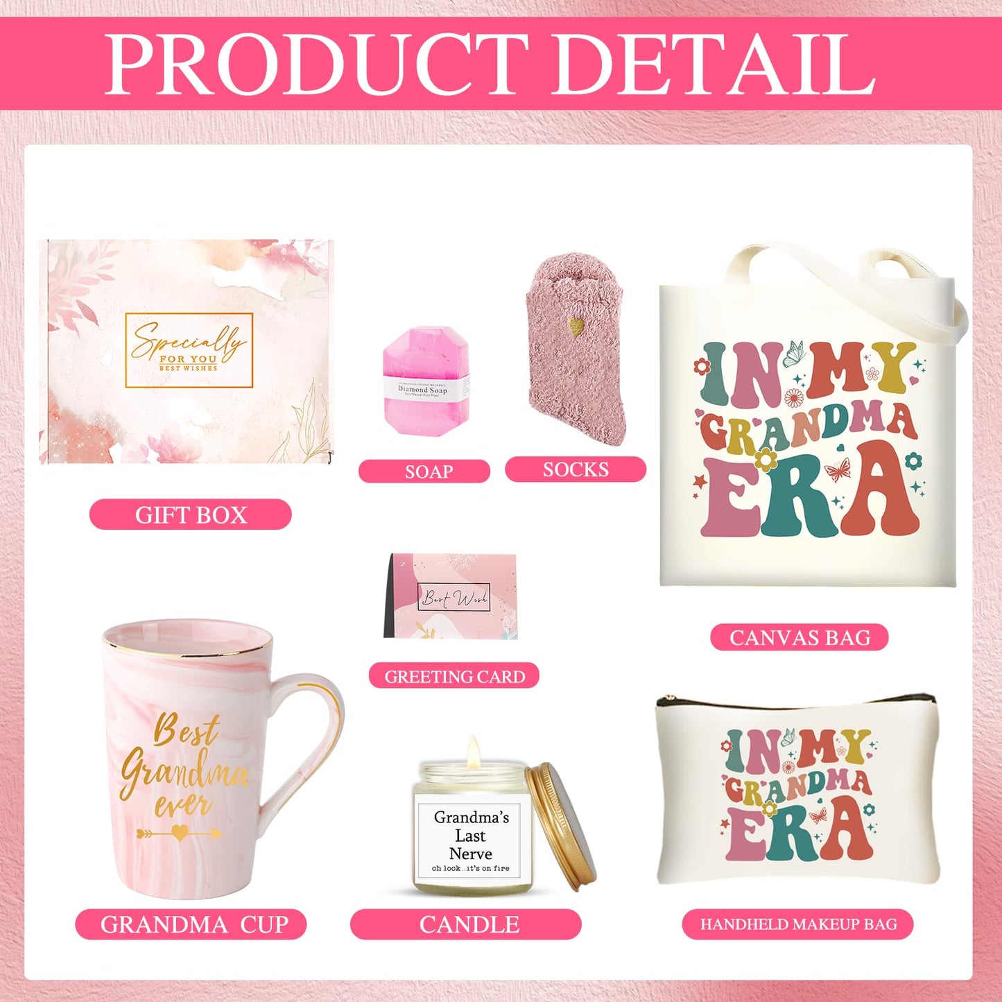 Grandma Birthday Gifts, Mothers Day Gifts for Grandma from Granddaughter Grandson, Uniuqe Christmas Easter Basket with Tote Bag Makeup Bag