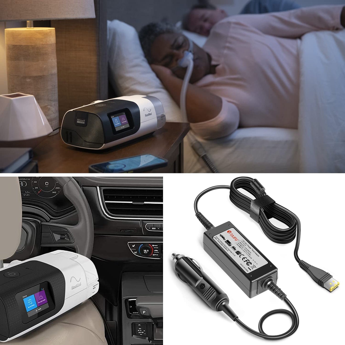 Resmed AirSense 11 DC Converter, TAIFU DC Adapter 12V-24V Car Charger for Resmed Airsense 11 Supplies 65W ResMed AirSense 11 AutoSet Elite CPAP Air11 39205 E1399 CPAP Machines Power Supply Cord