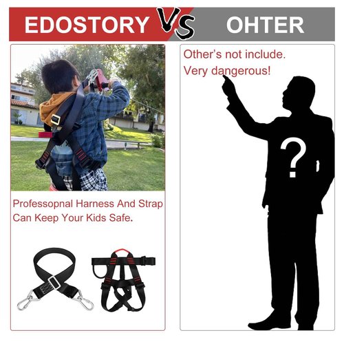 EDOSTORY 120 Feet Backyard Zip Line Kit for Kids and Adult Outdoor Up to 330lb with Stainless Steel Ziplines Spring Brake and Safety Harness, Christmas and Birthday Gifts for Kids(Red)