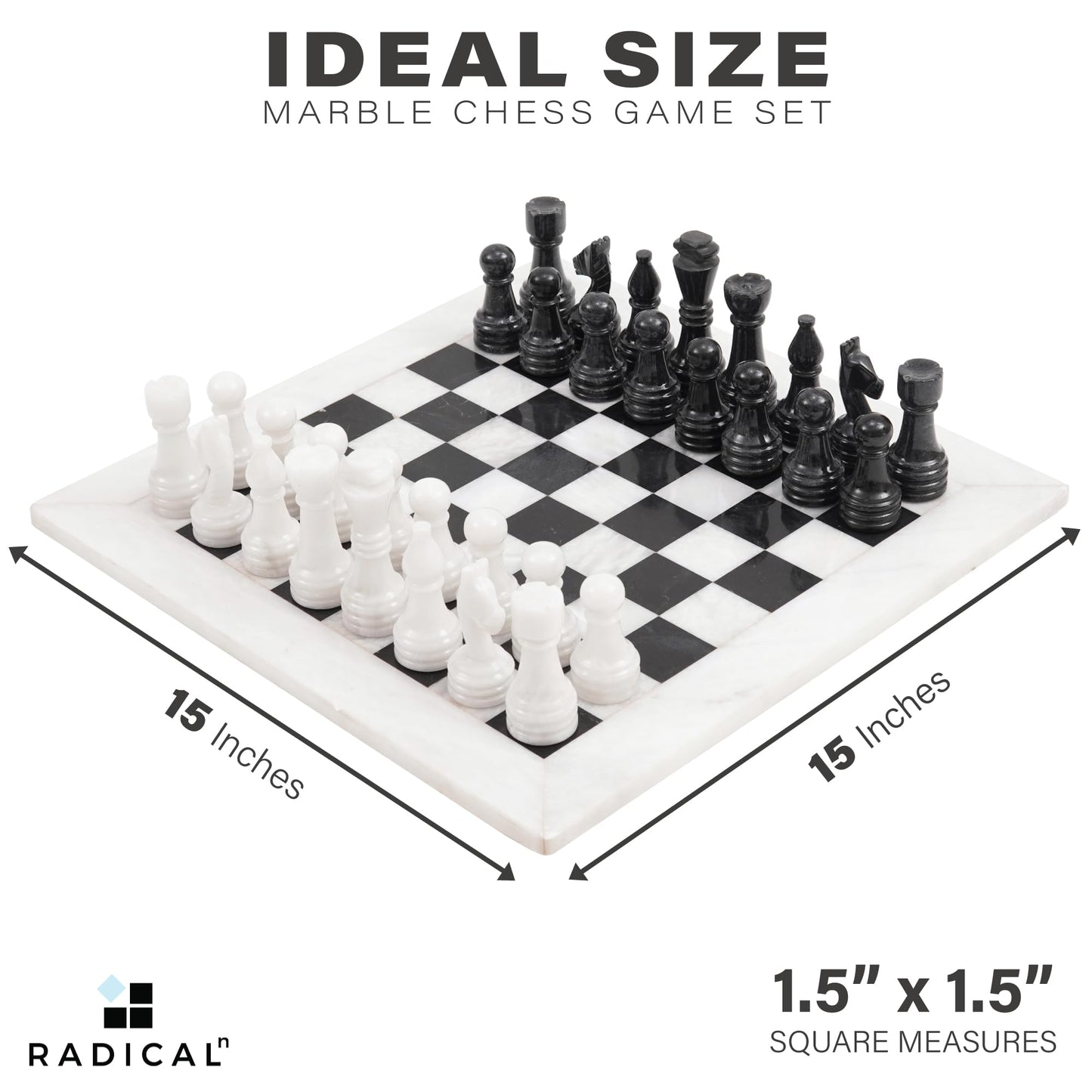 Radicaln Marble Chess Set 15" Inches Handmade White and Black Luxury Board Games for Adults, Ideal Marble Chess Board Game Set & Chess Pieces for Home Decor