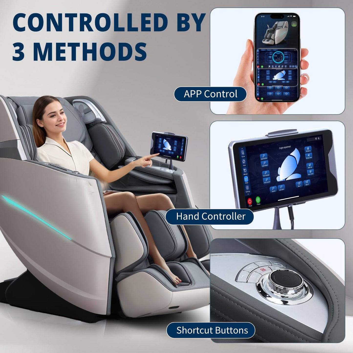 HealthRelife 4D Massage Chair Full Body Zero Gravity Recliner - 55“ SL-Track,20 Auto Modes,11 Massage Technique,40 Airbags Massage,with Yoga Stretch,APP Control,Negative Oxygen lons(Grey)