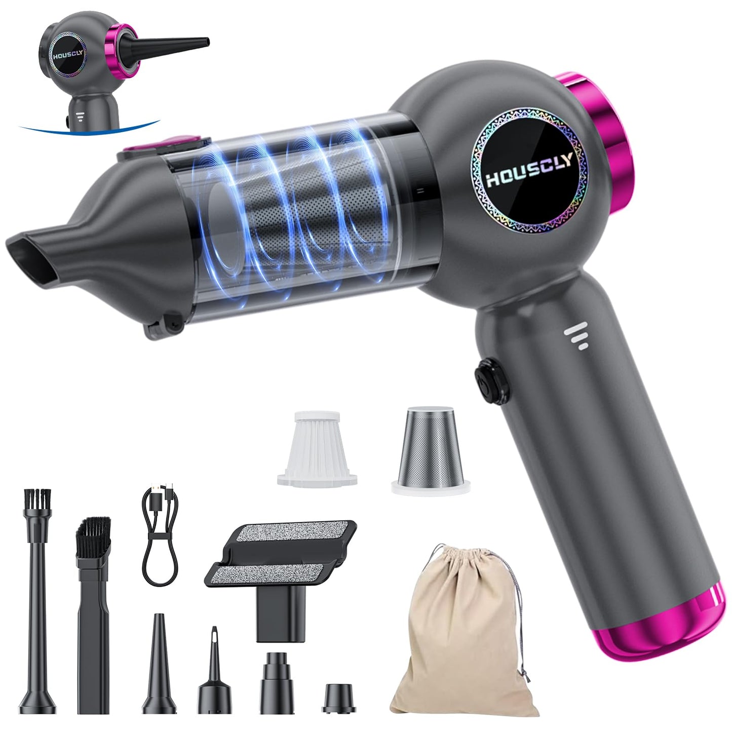 Handheld Car Vacuum Portable Cordless 25000Pa High Power Small Mini Hand Vacuum Cleaner Rechargeable 4-in-1 Wireless Handheld Va