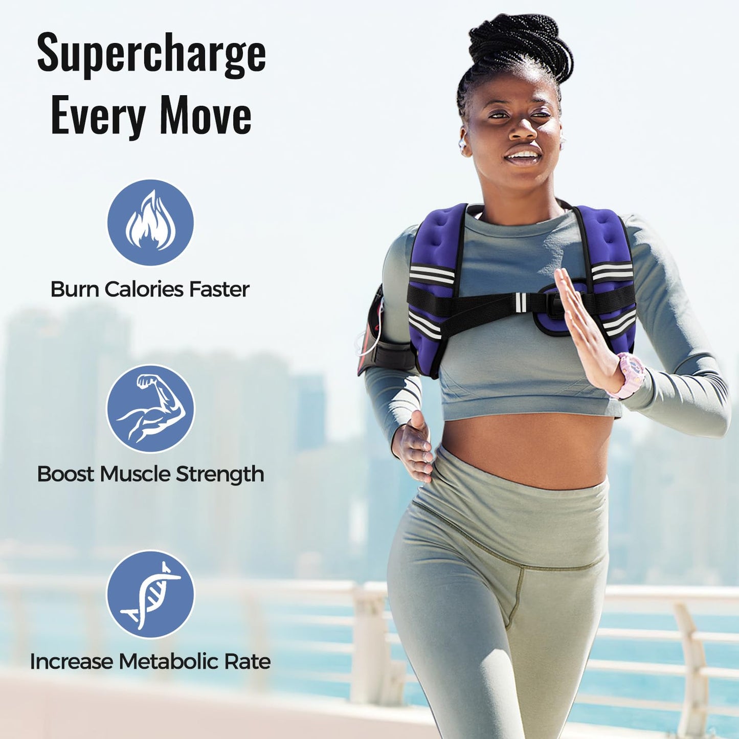 Zeerun Weighted Vest for Women & Men with Reflective Stripe and Adjustable Buckle, Comfortable & Durable Rucking Vest for Walking, Running & Strength Training, 6LBS-Purple