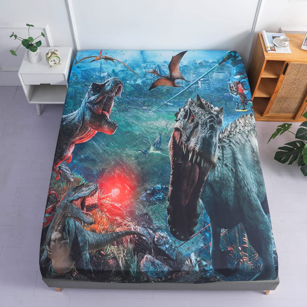 Roscloud Kids Dinosaur Sheet Set - Full Size Boys 3D T-Rex & Triceratops Dinosaur Bed Set - Fitted Sheet x 1, Pillowcase x 2