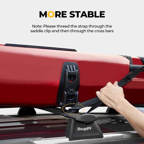 BougeRV T-Slot Kayak Roof Rack Saddles, Only Fits for Auto Cross Bars with T-Track to Carrier Kayak Paddle Board Surfboard with Tie Down Straps Ratchet Strap,150LBS Load Capacity(2 Pairs)