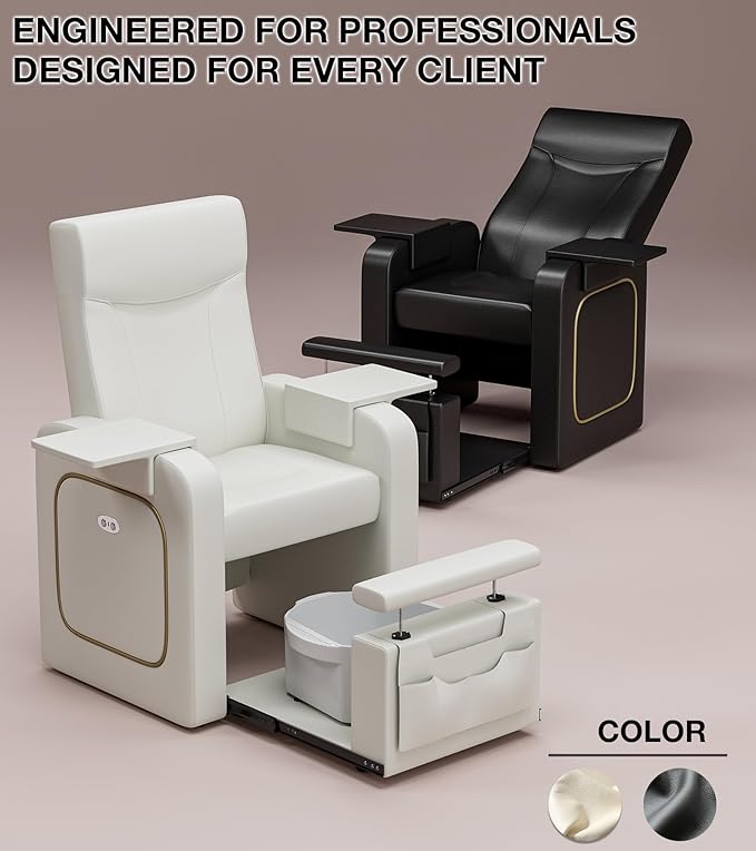 VARONXE Electric Reclining Pedicure Chair No Plumbing for Foot Spa, Profesional Pedicure Stand with Tool Pouch for Nail Teach, Ergonomic Pedi Sofa with Sliding Tray for Small Spaces, Black