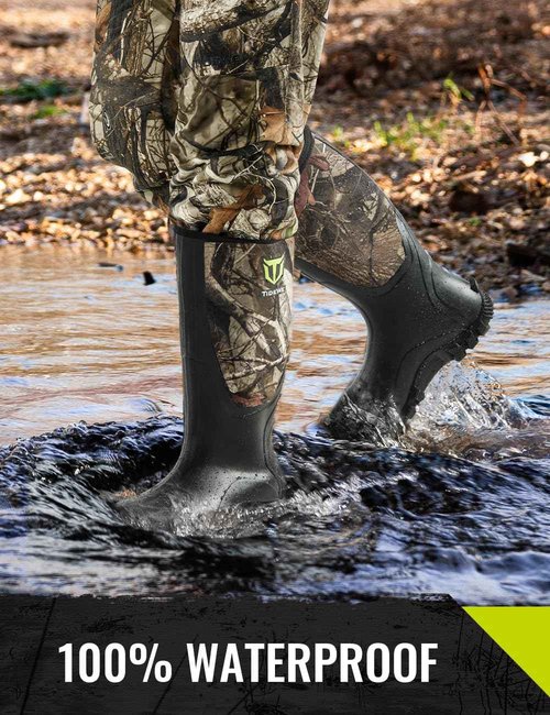 TIDEWE Rubber Boots for Men Multi-Season, Waterproof Rain Boots with Steel Shank, 6mm Neoprene Sturdy Rubber Outdoor Hunting Boots Size 12 (Next Camo G2)