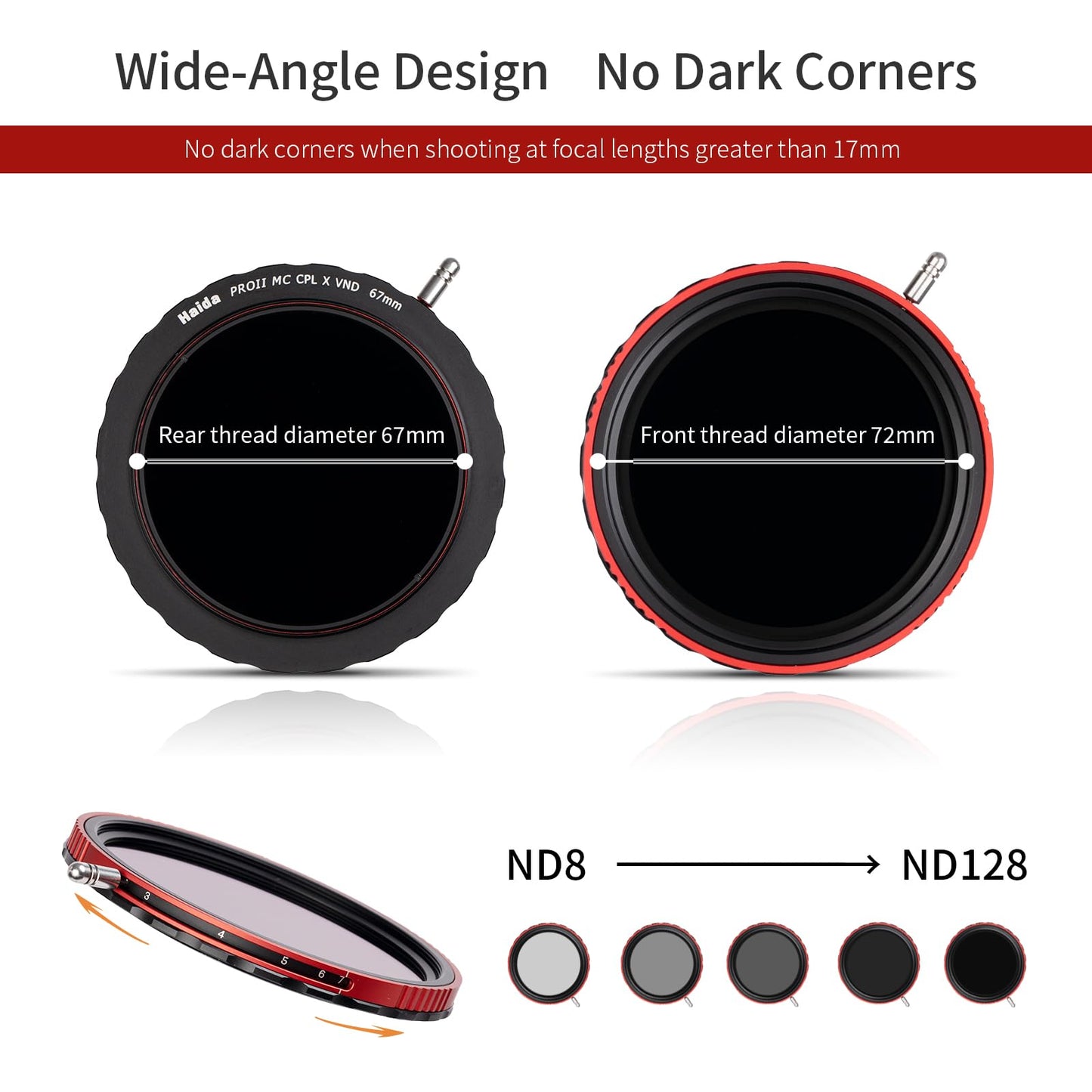 Haida 67Mm Vnd+Cpl 2 In 1 Nd8-Nd128 Adjustable Filter (3-7 Stops) For Camera Lens, Multi-Coating Nano-Coating Polarizer + Variab