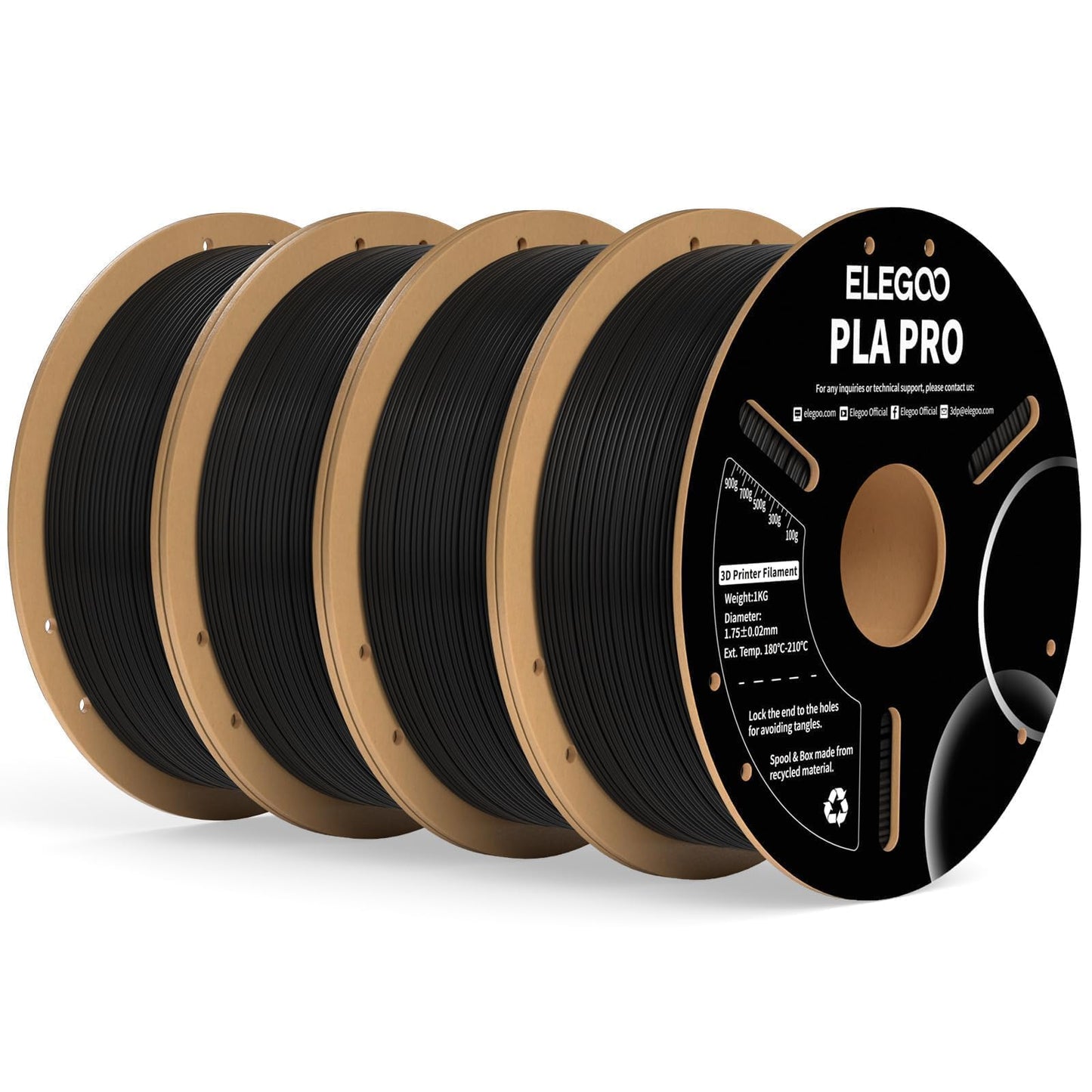 ELEGOO PLA PRO Filament 1.75mm Black 4KG, 30-250mm/s Printing Speed Improved Rigidity 3D Printer Filament Dimensional Accuracy +