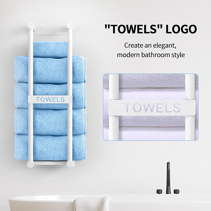 Towel Racks for Bathroom, 22inch Towel Storage for Small Bathroom Wall Can Holds 4 Large Rolled Bath Towels, White