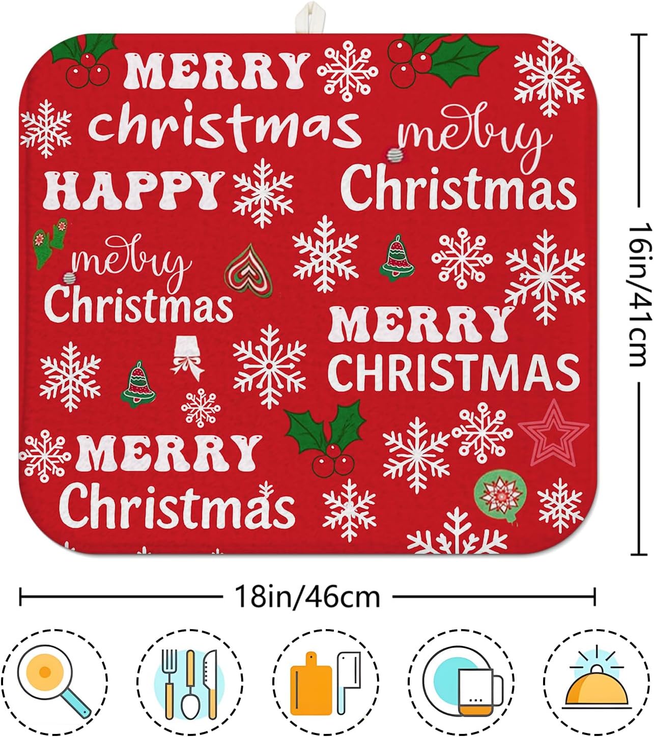 Red Christmas Drying Mat for Kitchen Counter 16" X 18" Christmas Dish Drying Mat for Kitchen Decor Red Xmas Drying Mats For Home Counter Drying Mats For Dishes Dish Mat Drying Mat