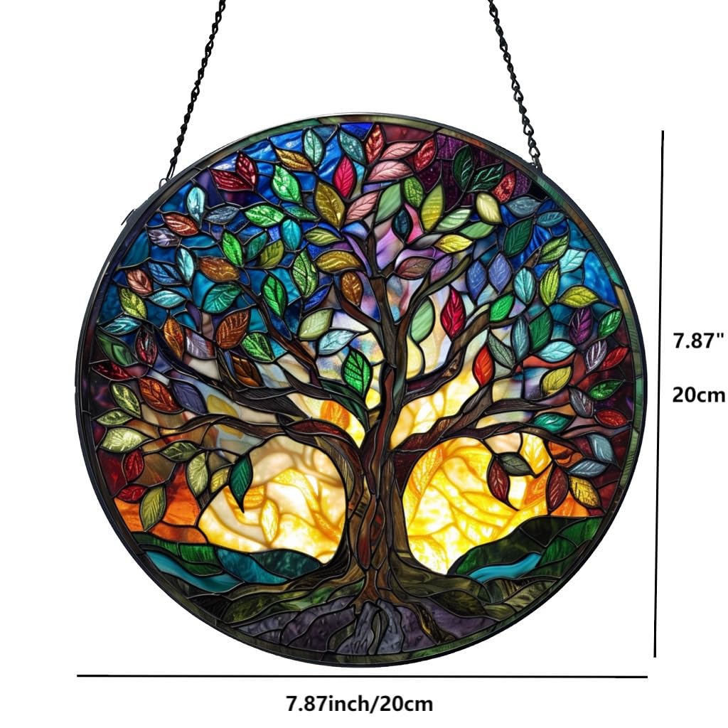 Tree of Life Suncatcher Stained Glass Window Hanging Suncatchers 7.87 Inch Stained Glass Ornament for Home Decor Indoor Wall Art for Women Mother Grandmother Friends