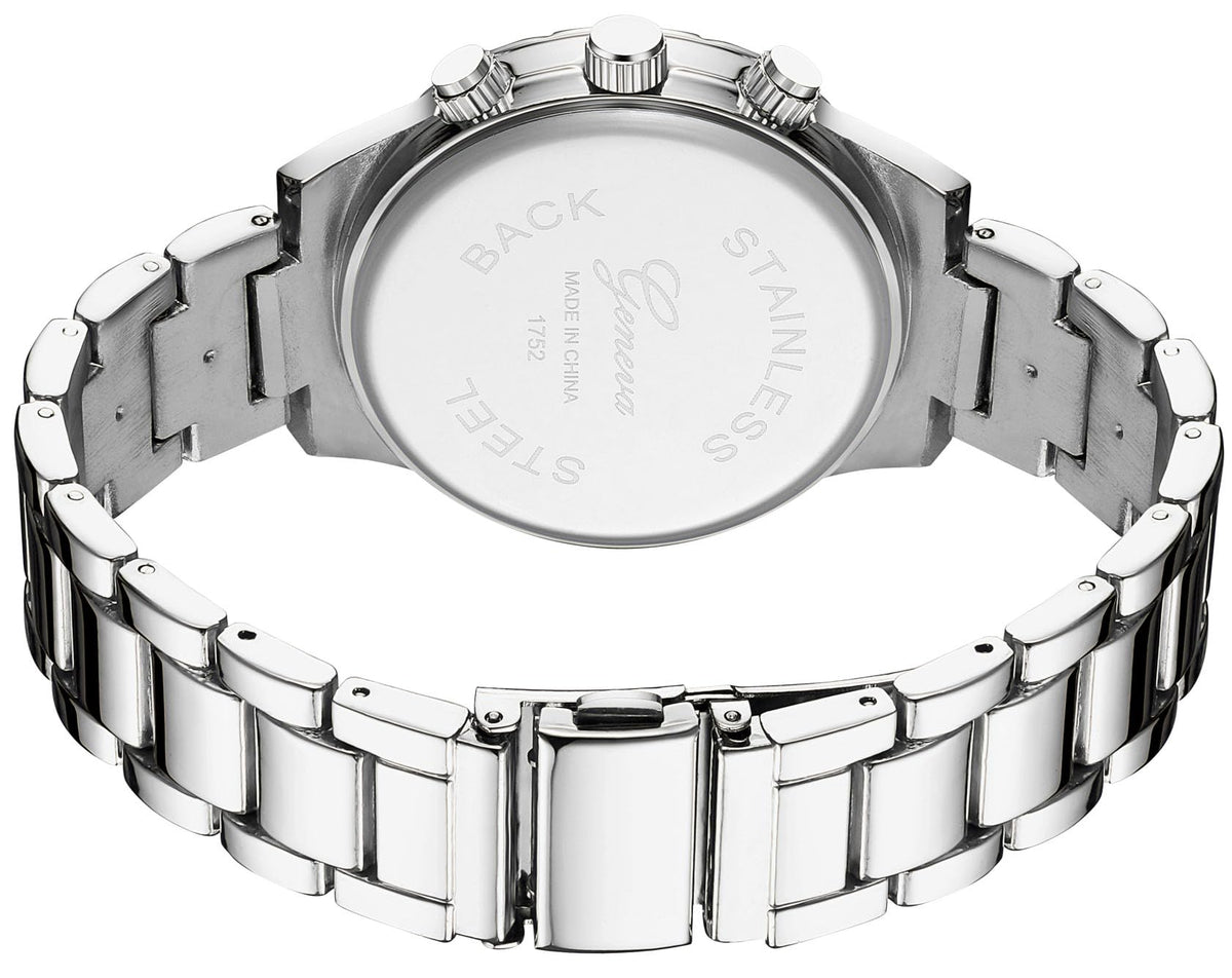Gosasa Luxury Unisex Crystal Diamond Watches Quartz Digital Calendar Rose Gold Silver Stainless Steel Watch (Silver)