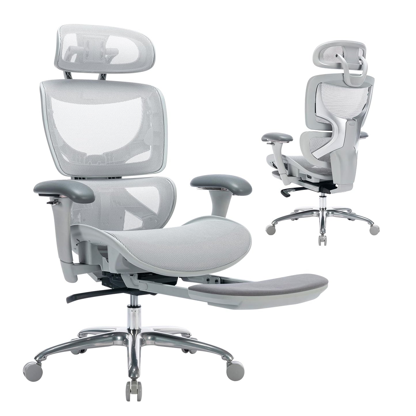 COLAMY Ergonomic Mesh Office Chair, Ergonomic Desk Chair with Footrest, Executive High Back Computer Desk Chair with Lumbar Support, Headrest and Adjustable 3D Arms, Tilt Lock and Lumbar Support-Grey