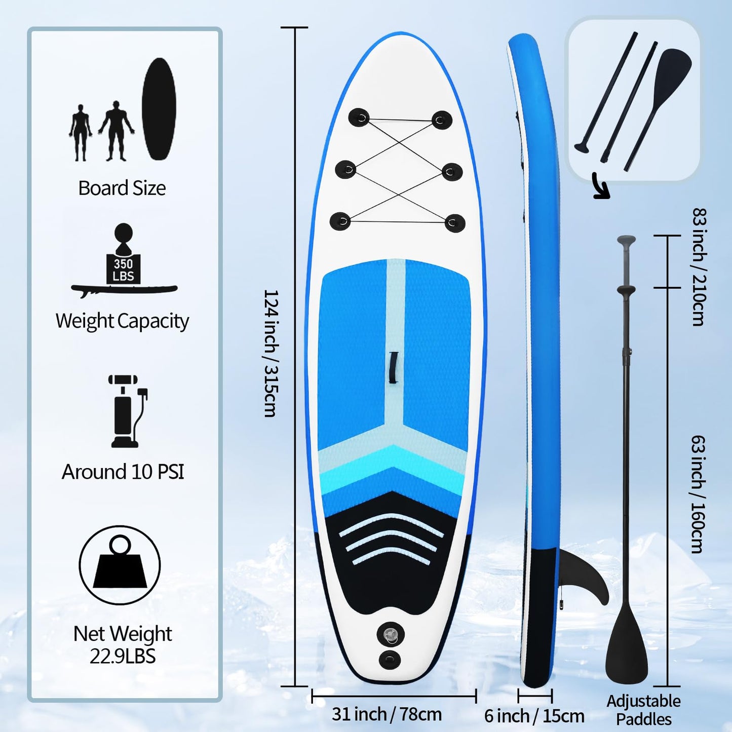 GZKYYLEGS Inflatable Stand Up Paddle Board SUP Accessories & Carry Bag, Wide Stance, Surf Control, Non-Slip Deck, Leash, Paddle and Pump, Standing Boat for Youth & Adult