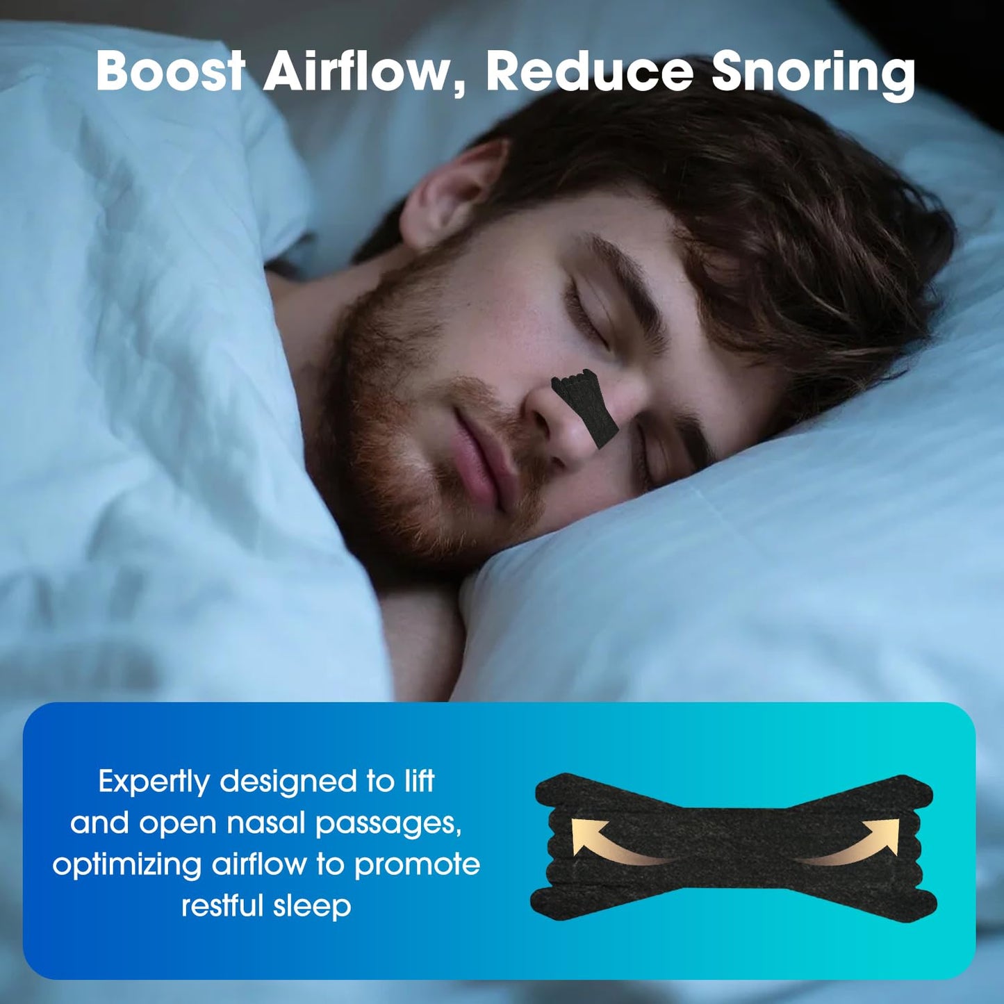 MYMULIKE Nasal Strips for Snoring, 60 Count Nose Strips for Breathing- 3X Stronger Opening | Triple Elastic Bands, Reduce Snoring & Nasal Congestion, Nose Patches for Sleep, Work, Sport, Travel