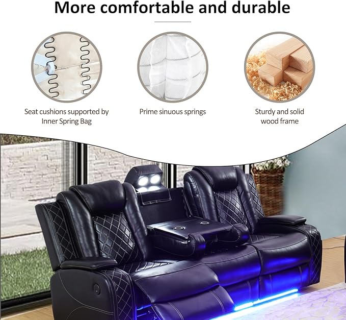 A Ainehome Luxury Furniture Sets Power Recliner Sofa Set Recliner Leather Sofas Loveseat Chair for Living Room Furniture/Small Space/Rv/House/Office/Theater Seating (F-Black,Sofa(3seater))